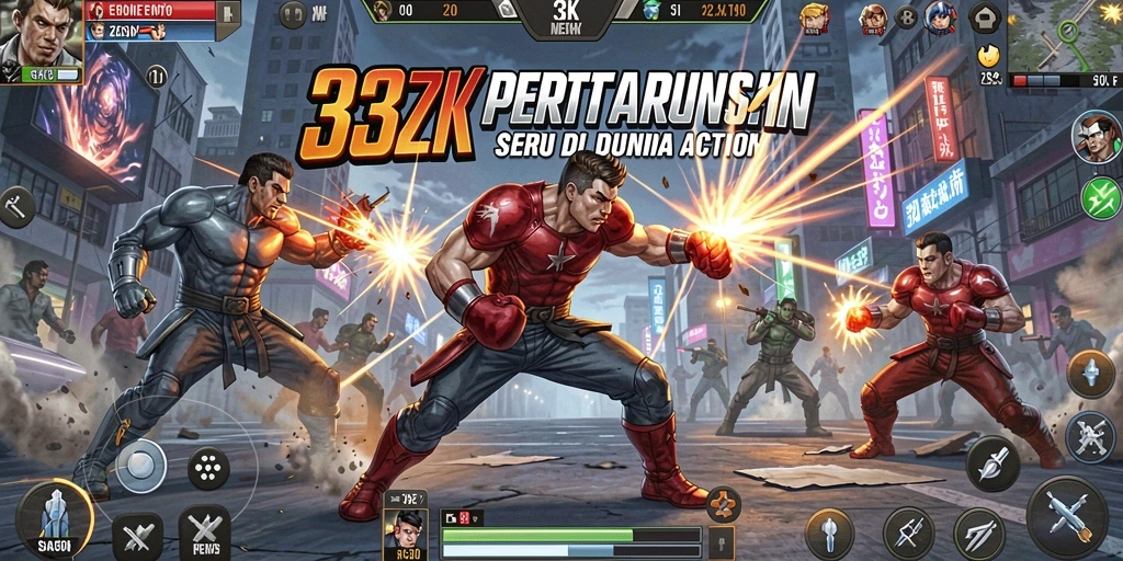 Screenshot 33ZK menunjukkan pertarungan seru antar karakter.