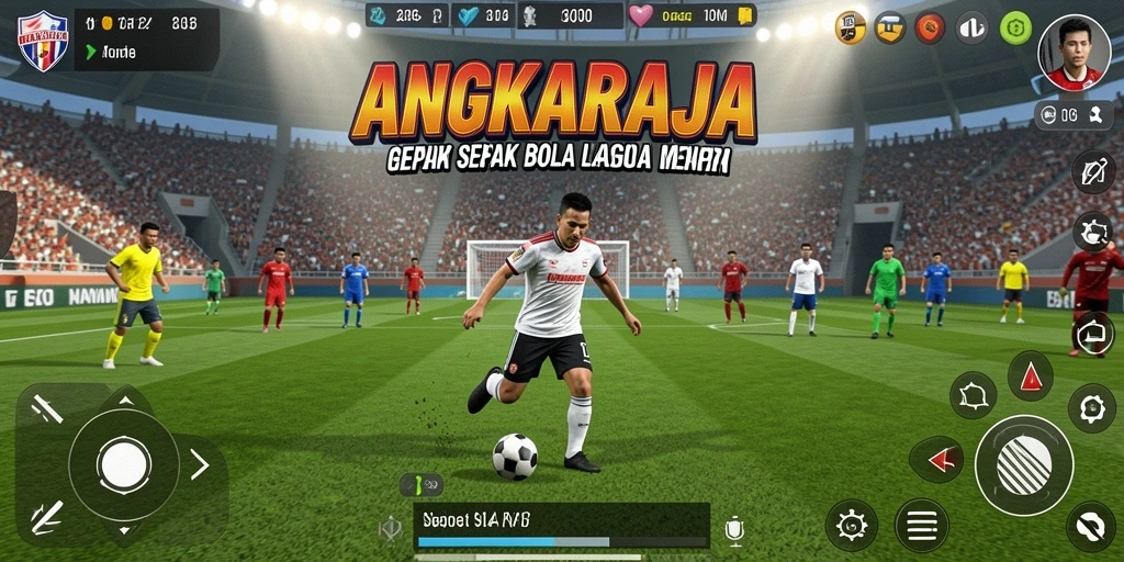 Tampilan gameplay seru dalam ANGKARAJA dengan aksi sepak bola nyata.