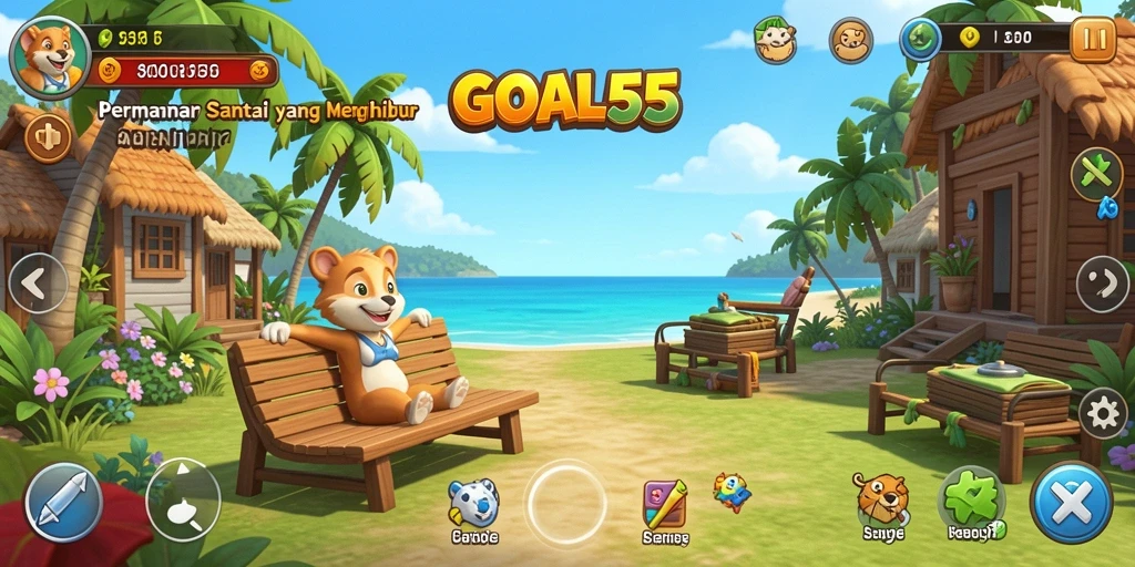 Menampilkan gameplay santai GOAL55 dengan grafis cerah.