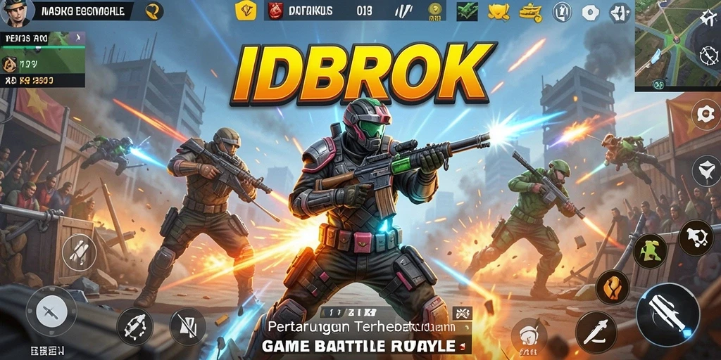 Screenshot utama IDROK menampilkan aksi mendebarkan dalam Battle Royale.