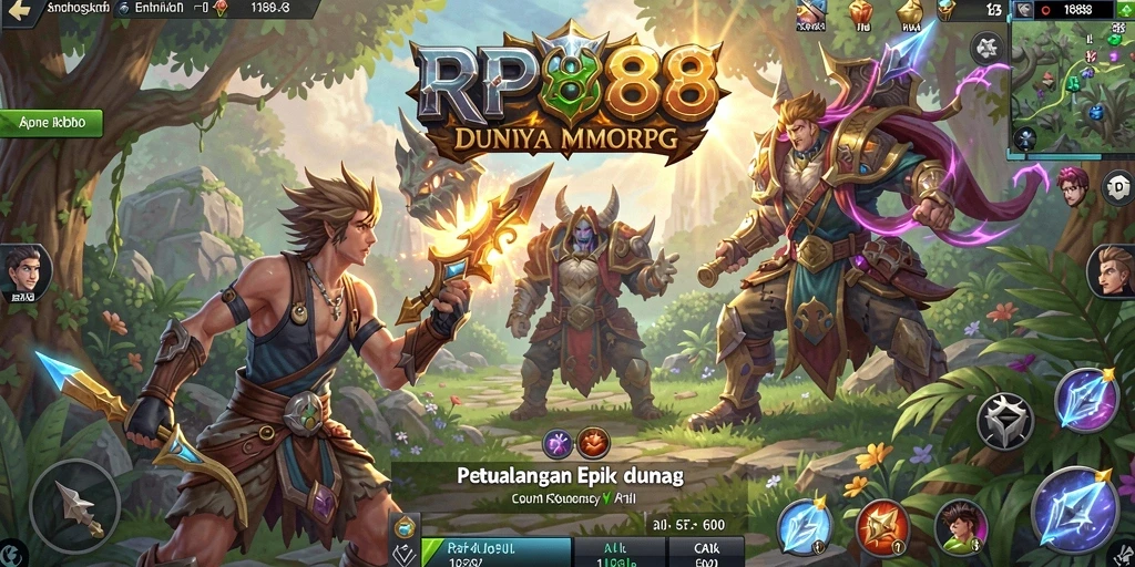 Screenshot gameplay RP888 menggambarkan pertarungan epik dalam dunia MMORPG yang menakjubkan.
