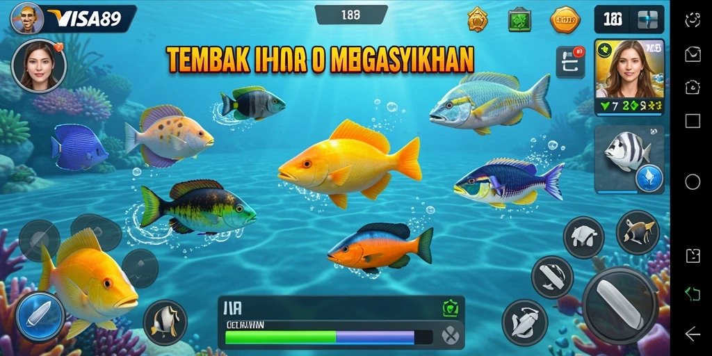 Tampilan gameplay menembak ikan yang seru dan interaktif.