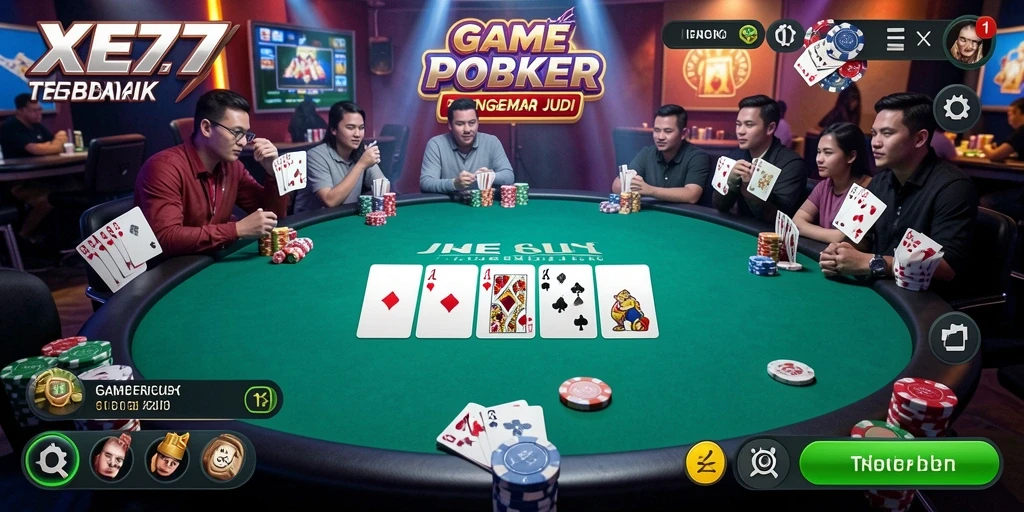 Tampilan gameplay seru saat bermain Poker di XE77.